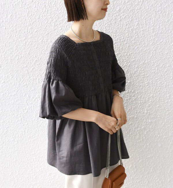 SHIPS for women「【WEB限定】〈手洗い可能〉レーヨン リネン コーティング シャーリング ブラウス」|シャツ・ブラウス|