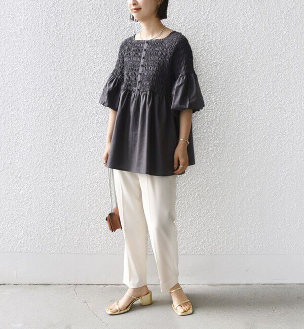 SHIPS for women「【WEB限定】〈手洗い可能〉レーヨン リネン コーティング シャーリング ブラウス」|シャツ・ブラウス|