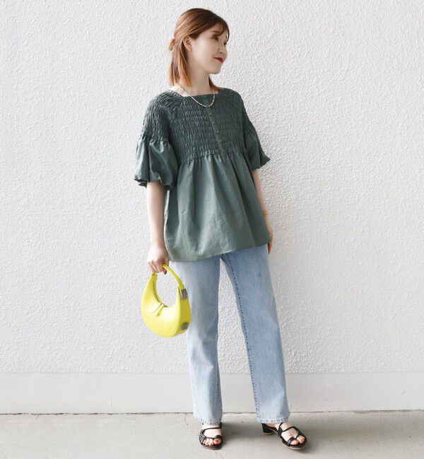 SHIPS for women「【WEB限定】〈手洗い可能〉レーヨン リネン コーティング シャーリング ブラウス」|シャツ・ブラウス|