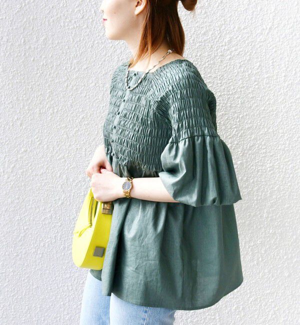 SHIPS for women「【WEB限定】〈手洗い可能〉レーヨン リネン コーティング シャーリング ブラウス」|シャツ・ブラウス|