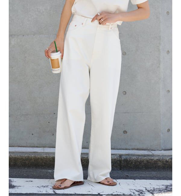 OUTDOOR PRODUCTS Usual Things「中目 EC限定 追加 ULTライトデニムハイライズルーズ5PKT WHITE」|デニム|