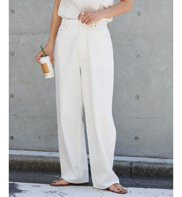 OUTDOOR PRODUCTS Usual Things「中目 EC限定 追加 ULTライトデニムハイライズルーズ5PKT WHITE」|デニム|