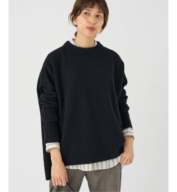 IENA「《WEB限定/追加》ウールカシミヤ 脇スリットクルーネックプルオーバー」|ニット・セーター|