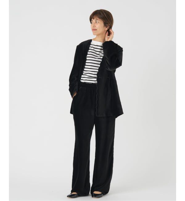 IENA「スカラップドベルベットジャケット」|ノーカラージャケット|