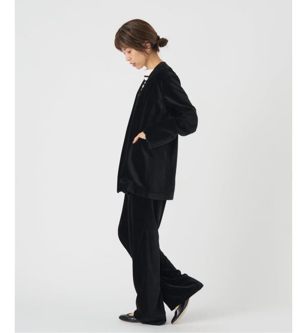IENA「スカラップドベルベットジャケット」|ノーカラージャケット|