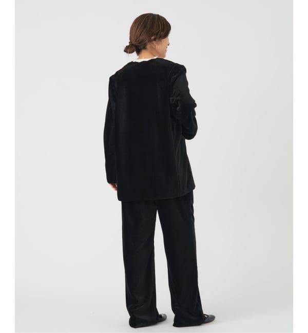 IENA「スカラップドベルベットジャケット」|ノーカラージャケット|