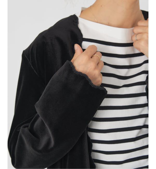 IENA「スカラップドベルベットジャケット」|ノーカラージャケット|