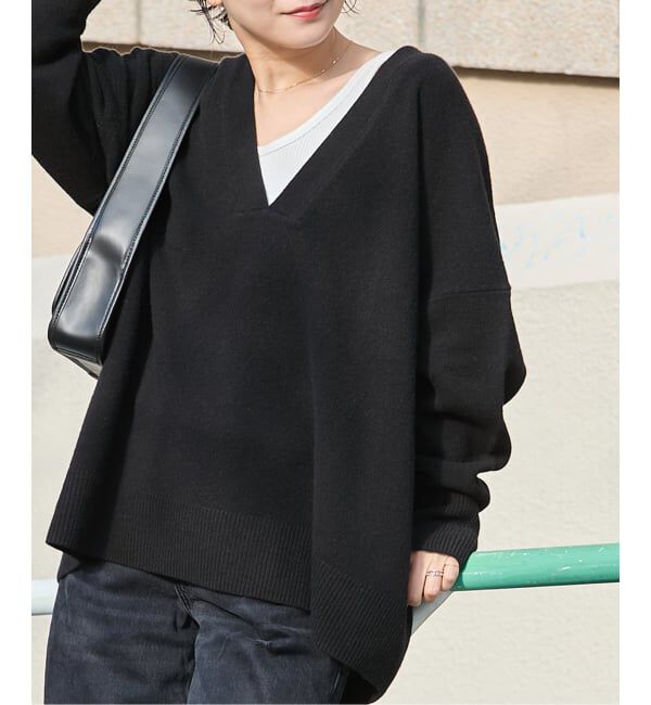 JOURNAL STANDARD「MUSIC DEEP V ルーズプルオーバー」|ニット・セーター|ブラック