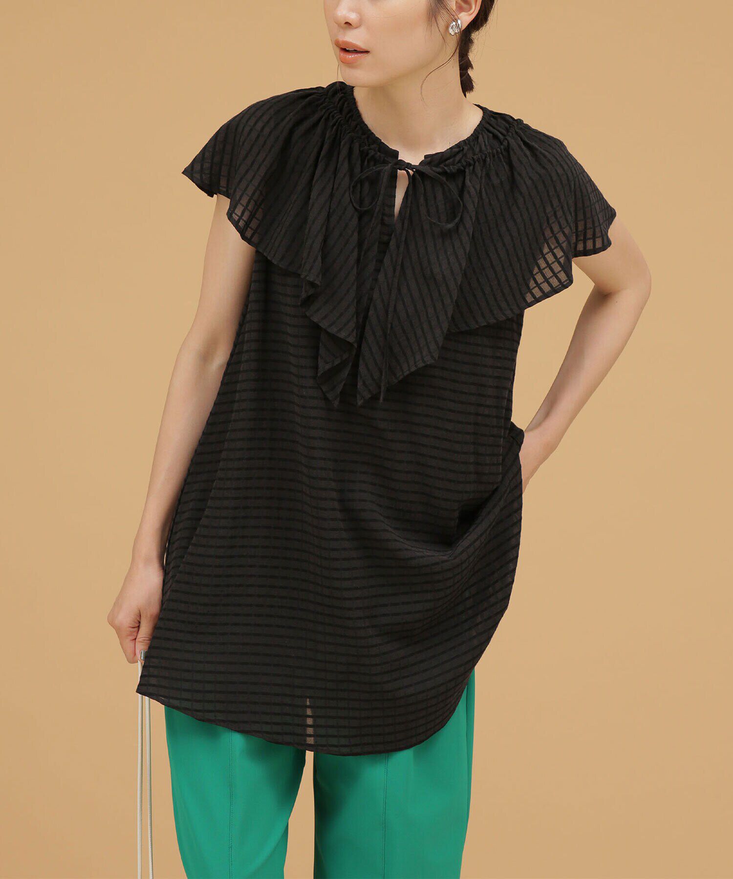 nano･universe「LB.03/ドビーチェックフレアカラーギャザーブラウス」|シャツ・ブラウス|