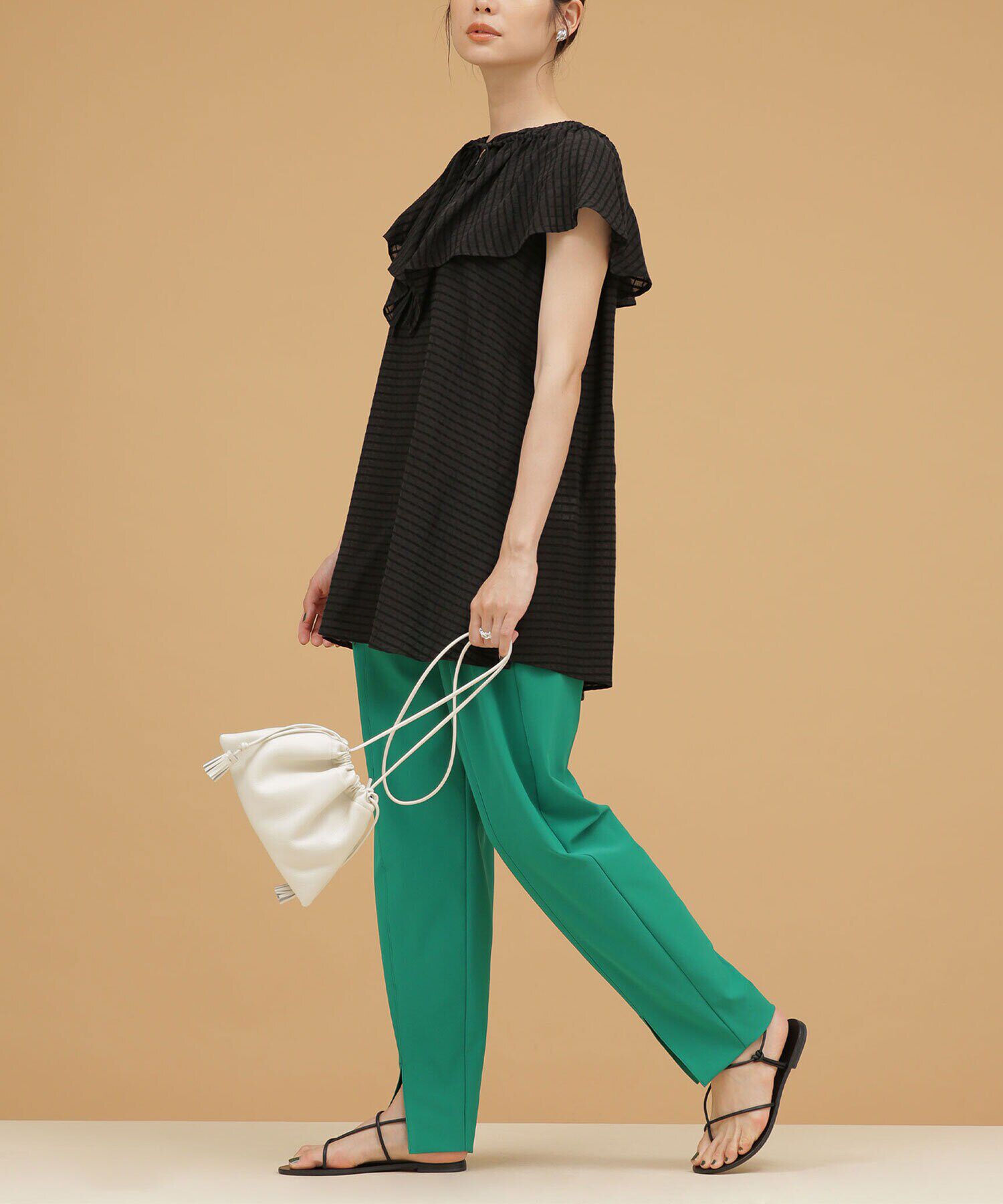 nano･universe「LB.03/ドビーチェックフレアカラーギャザーブラウス」|シャツ・ブラウス|