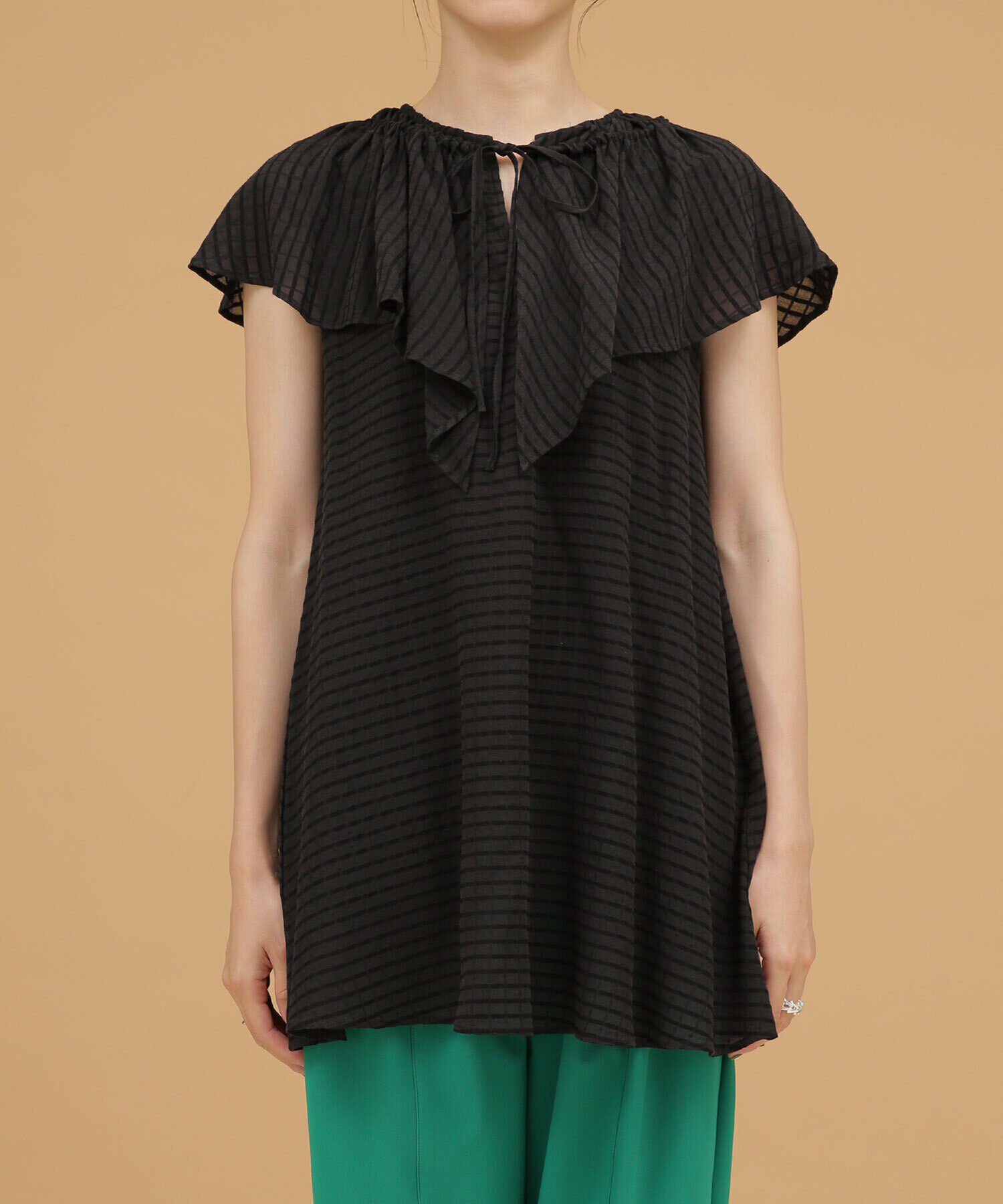 nano･universe「LB.03/ドビーチェックフレアカラーギャザーブラウス」|シャツ・ブラウス|