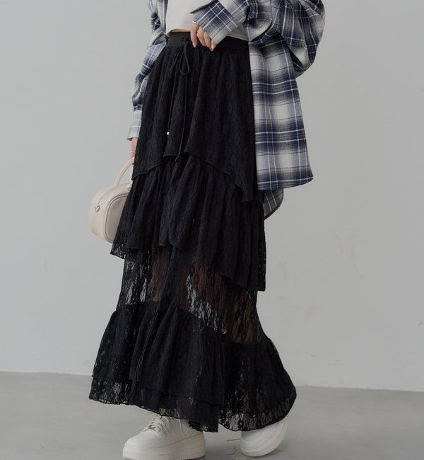  「スリットティアードレーススカート」|スカート|