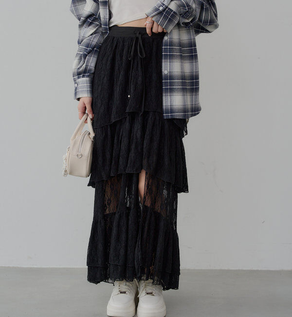  「スリットティアードレーススカート」|スカート|