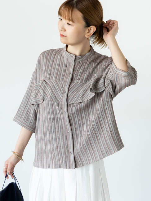 Lugnoncure「胸フリルバンドカラーシャツ」|シャツ・ブラウス|グリーン