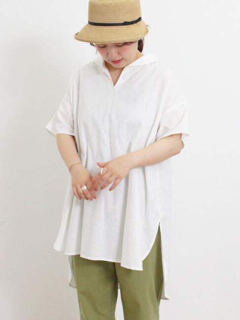 Samansa Mos2「【クールコットン】柄アソートスキッパーチュニック」|シャツ・ブラウス|オフホワイト