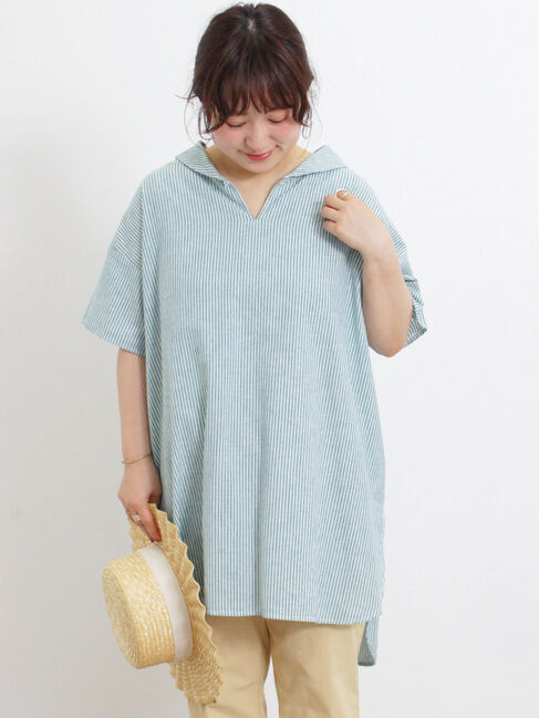 Samansa Mos2「【クールコットン】柄アソートスキッパーチュニック」|シャツ・ブラウス|