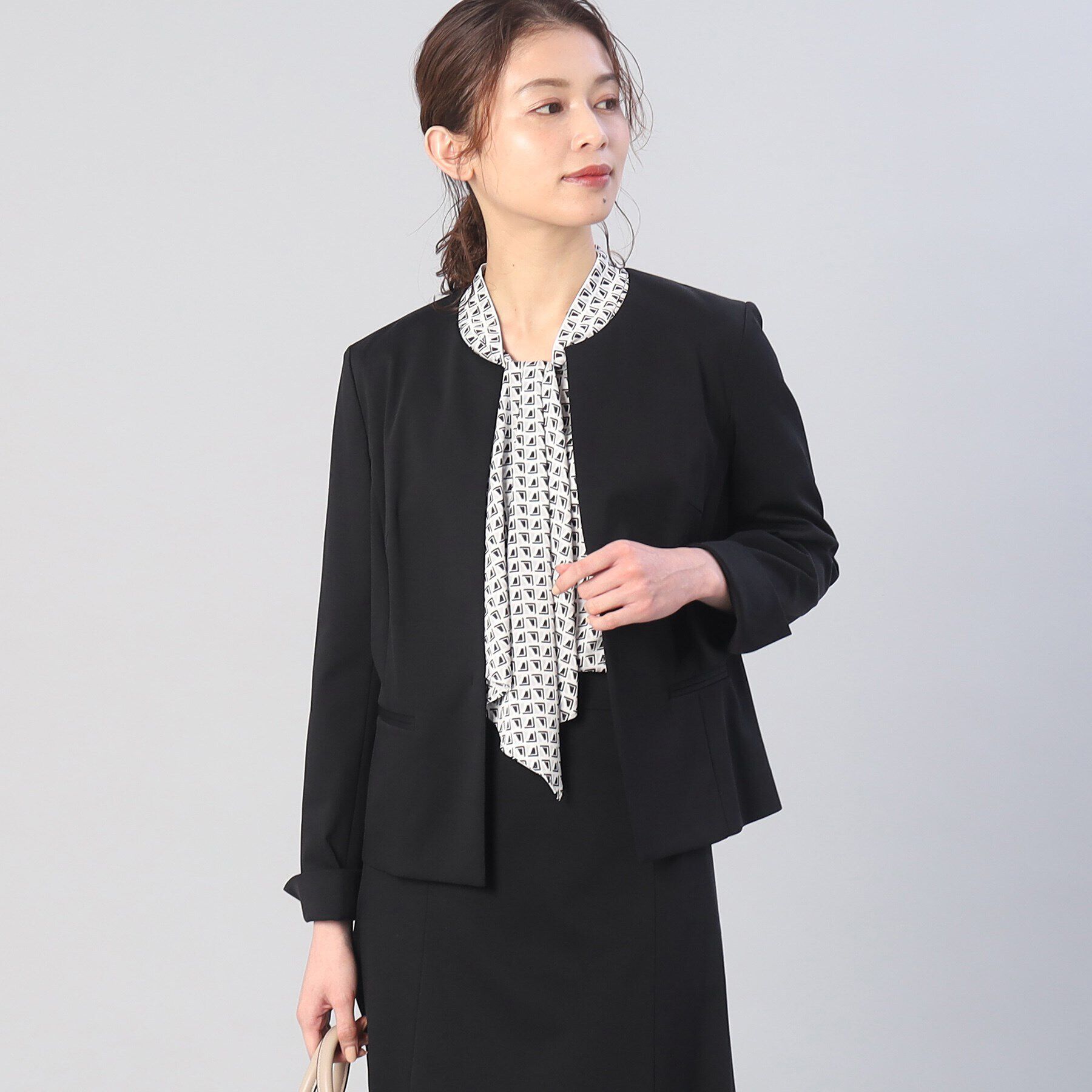 UNTITLED「【UV／接触冷感／ストレッチ】ノイカトレアジャージ キーカラージャケット」|ノーカラージャケット|ブラック(019)