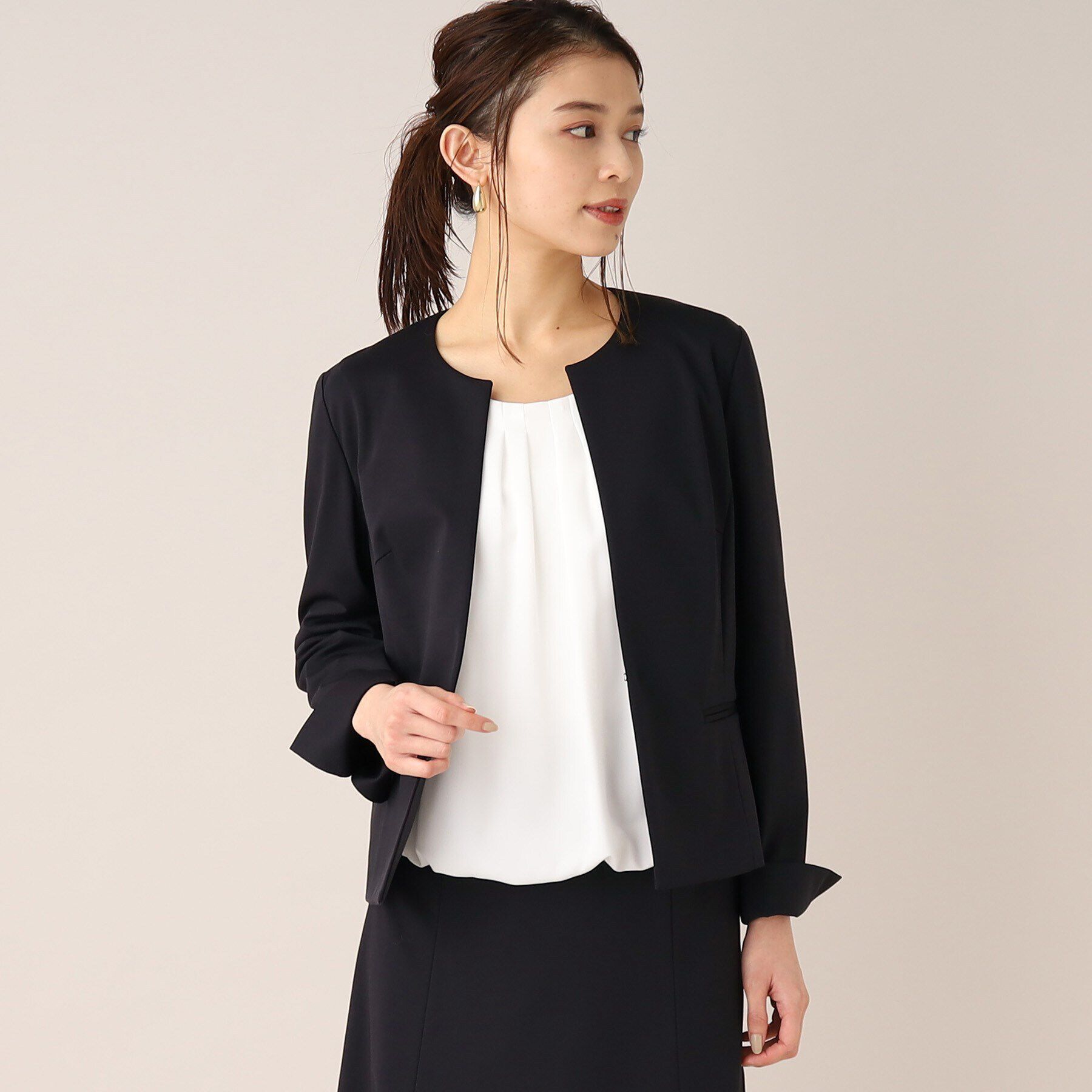 UNTITLED「【UV／接触冷感／ストレッチ】ノイカトレアジャージ キーカラージャケット」|ノーカラージャケット|ネイビー(793)