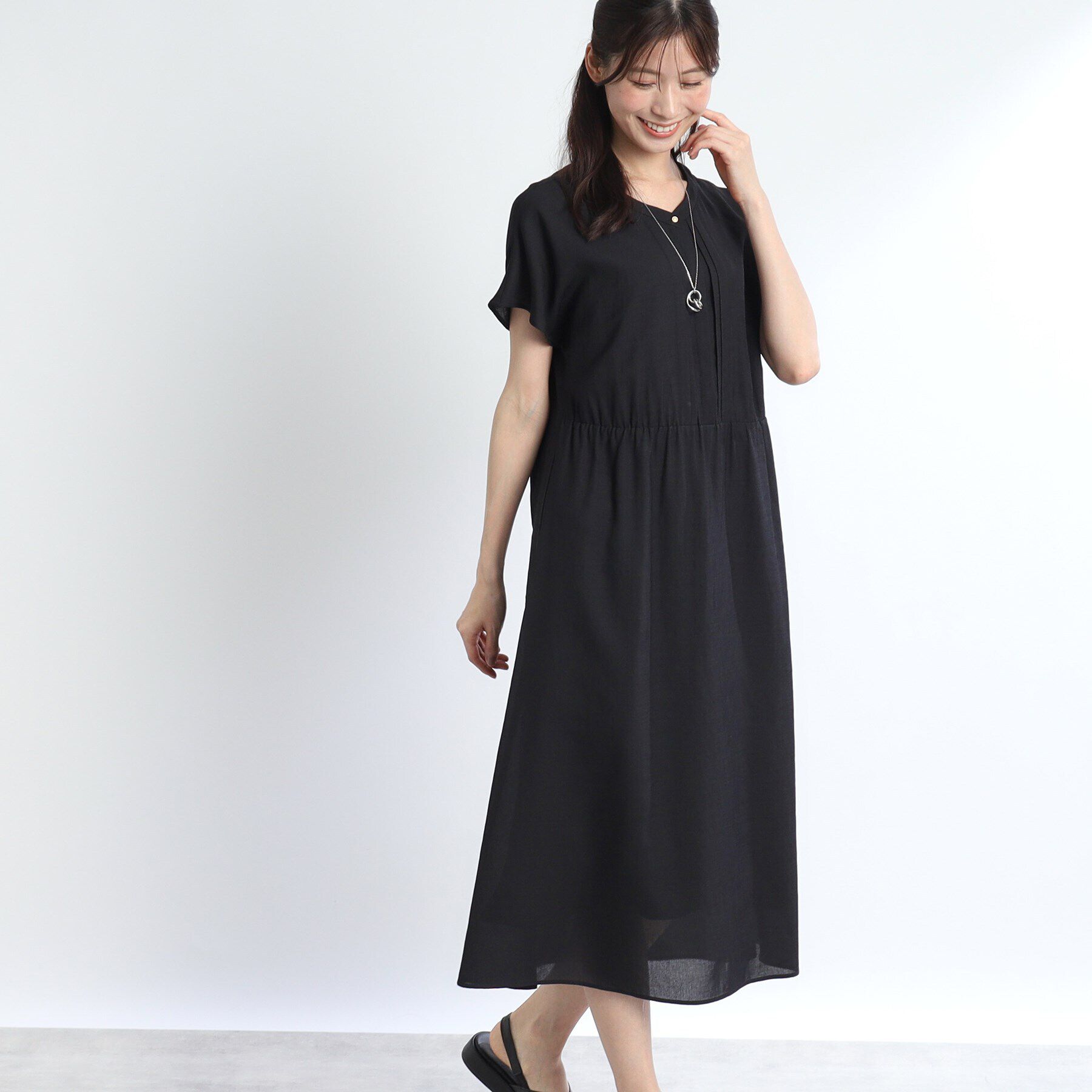 Reflect「【SALE／WEB限定カラーあり／マシンウォッシュ可】リラクシードライタッチワンピース」|ワンピース|ブラック(019)