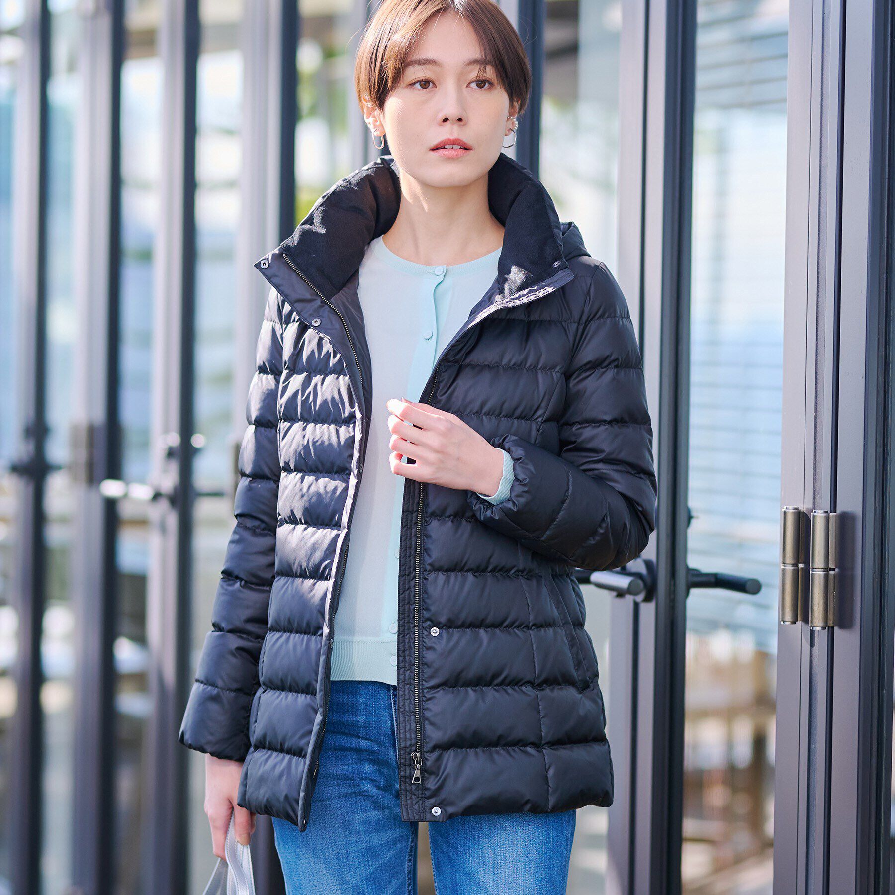 INDIVI「【洗える／撥水】ミドル丈ウォッシャブルダウンコート」|ダウン|ブラック(019)