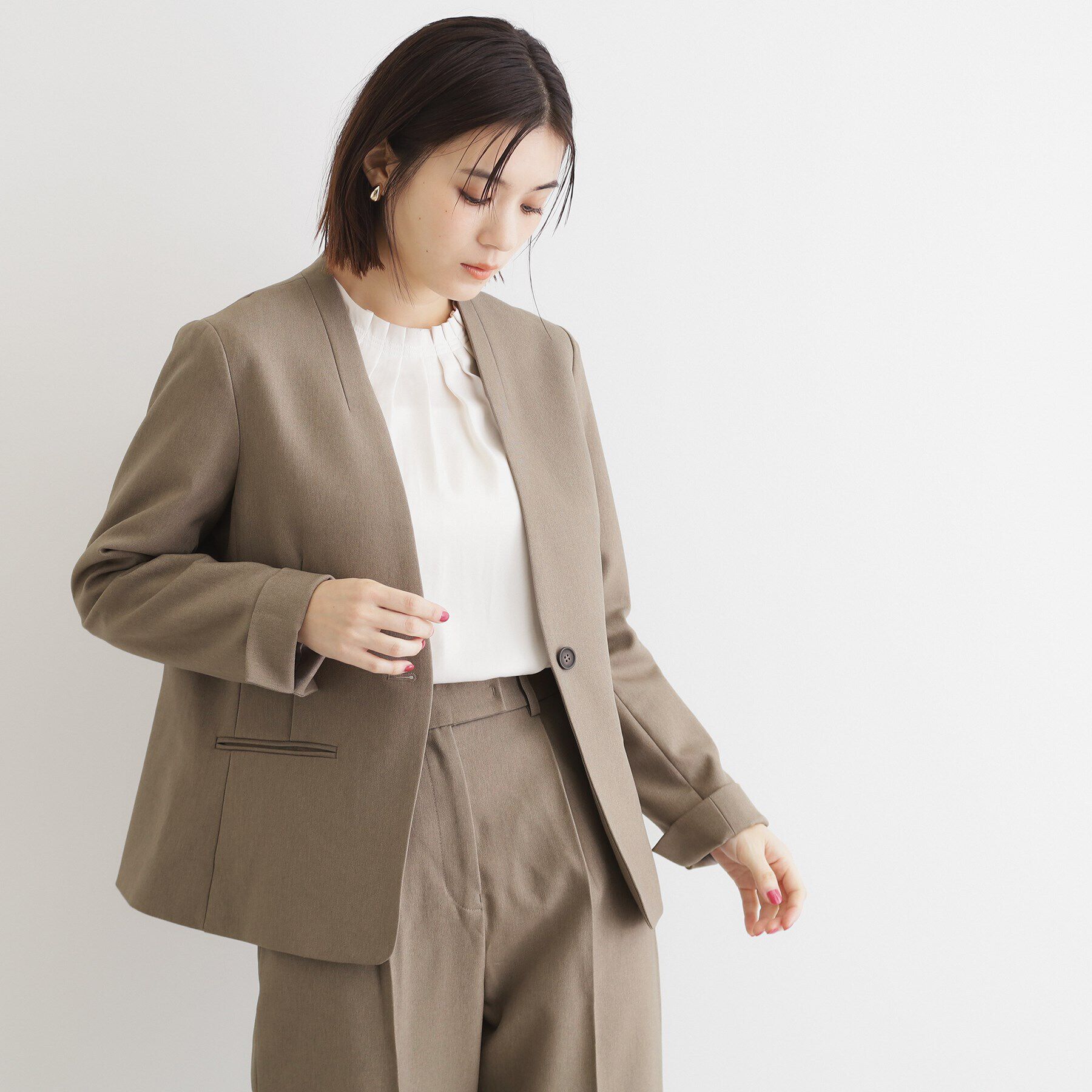 THE SHOP TK「【セットアップ可】ウール調ノーカラージャケット」|ノーカラージャケット|