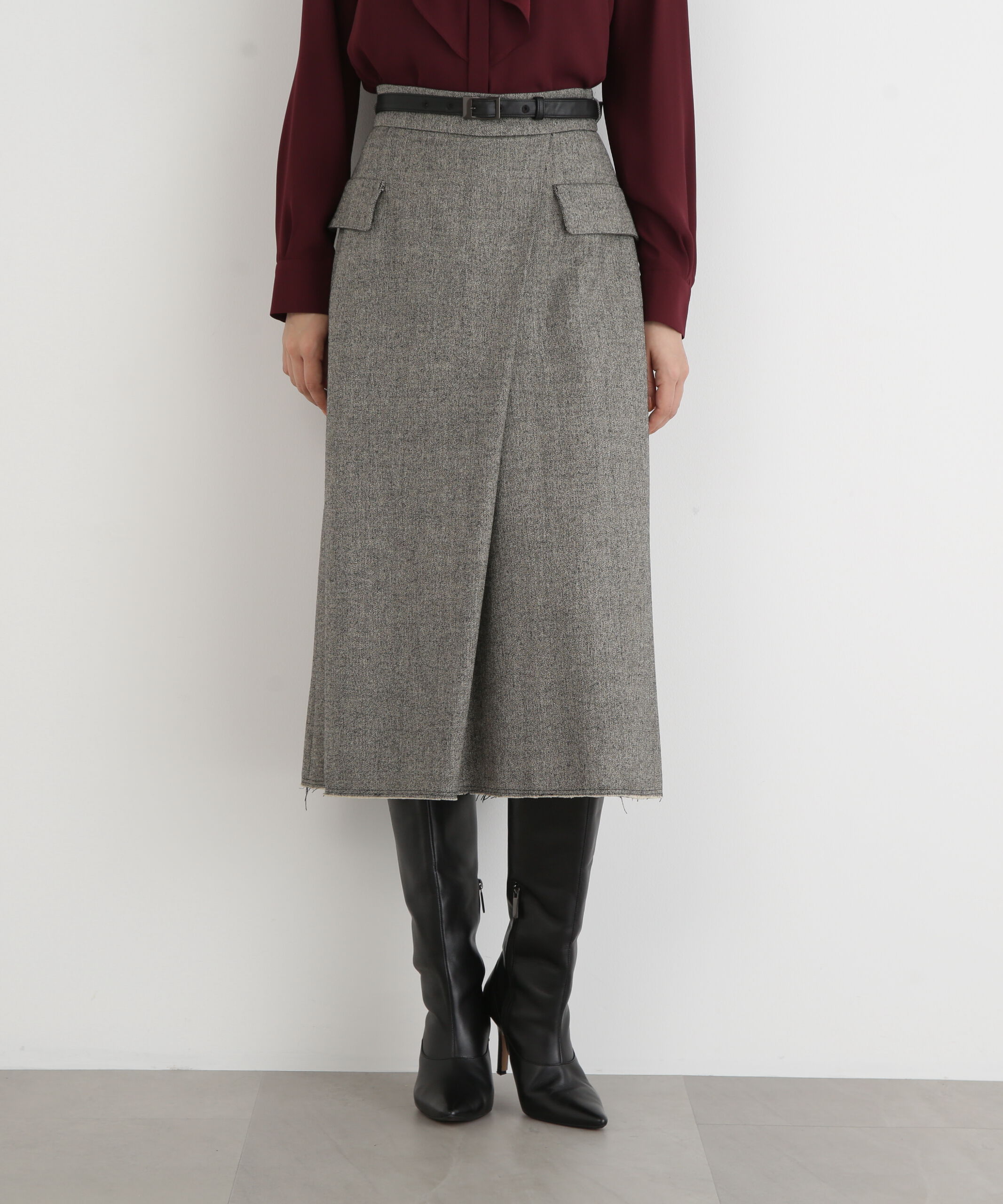  「◆クラシカルツイードレザーベルト付きスカート」|スカート|