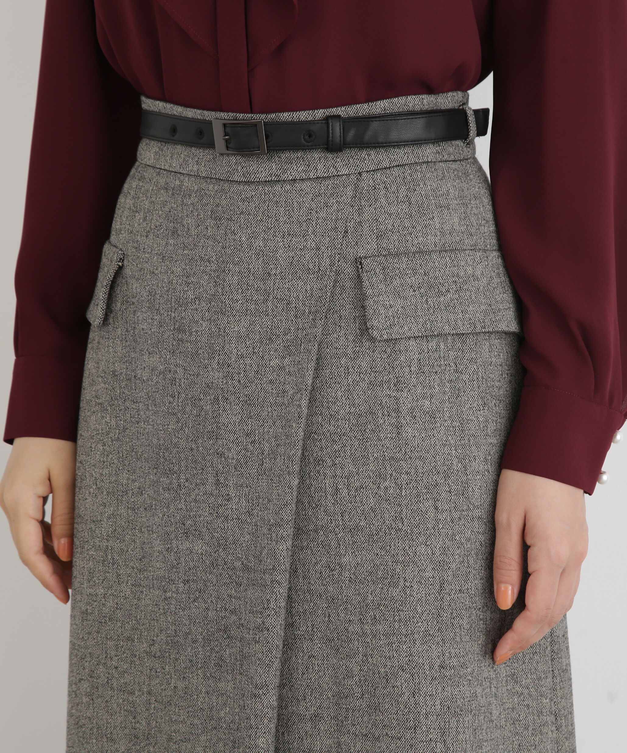  「◆クラシカルツイードレザーベルト付きスカート」|スカート|