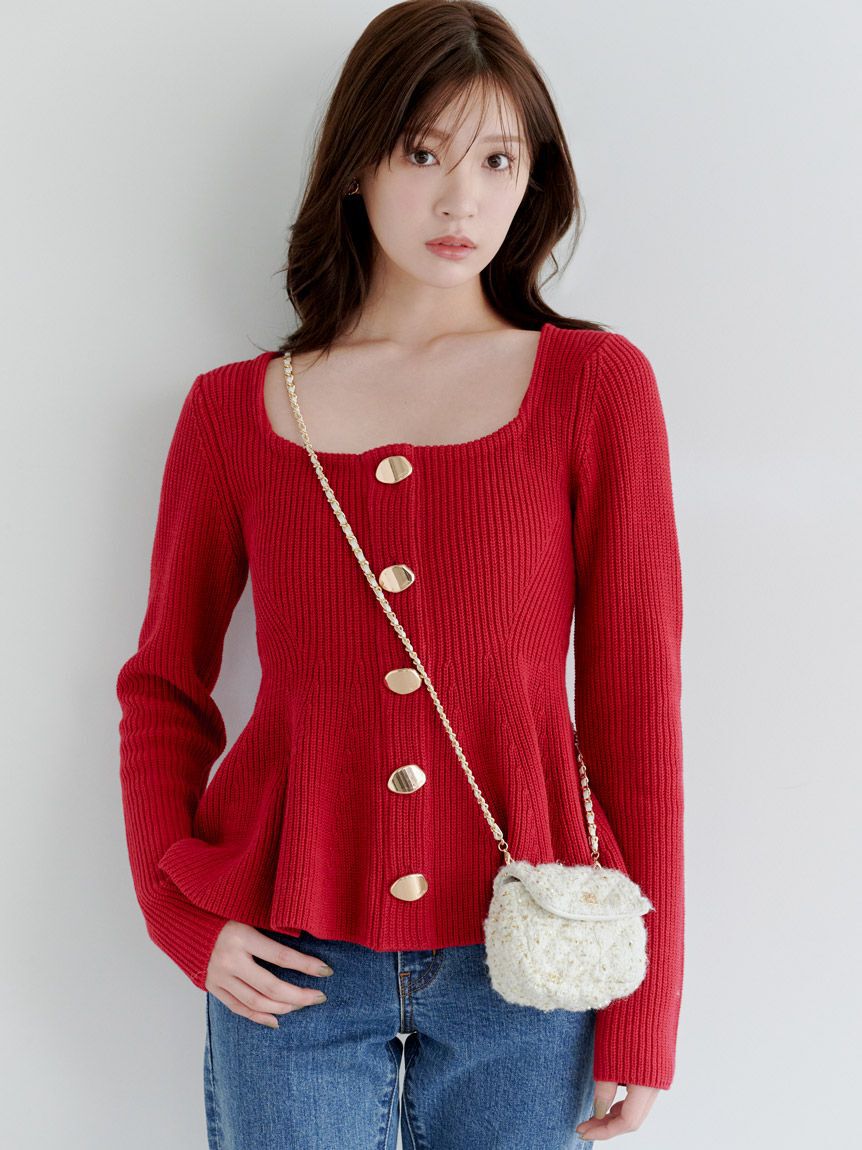 SNIDEL「スクエアネックペプラムニットプルオーバー」|ニット・セーター|