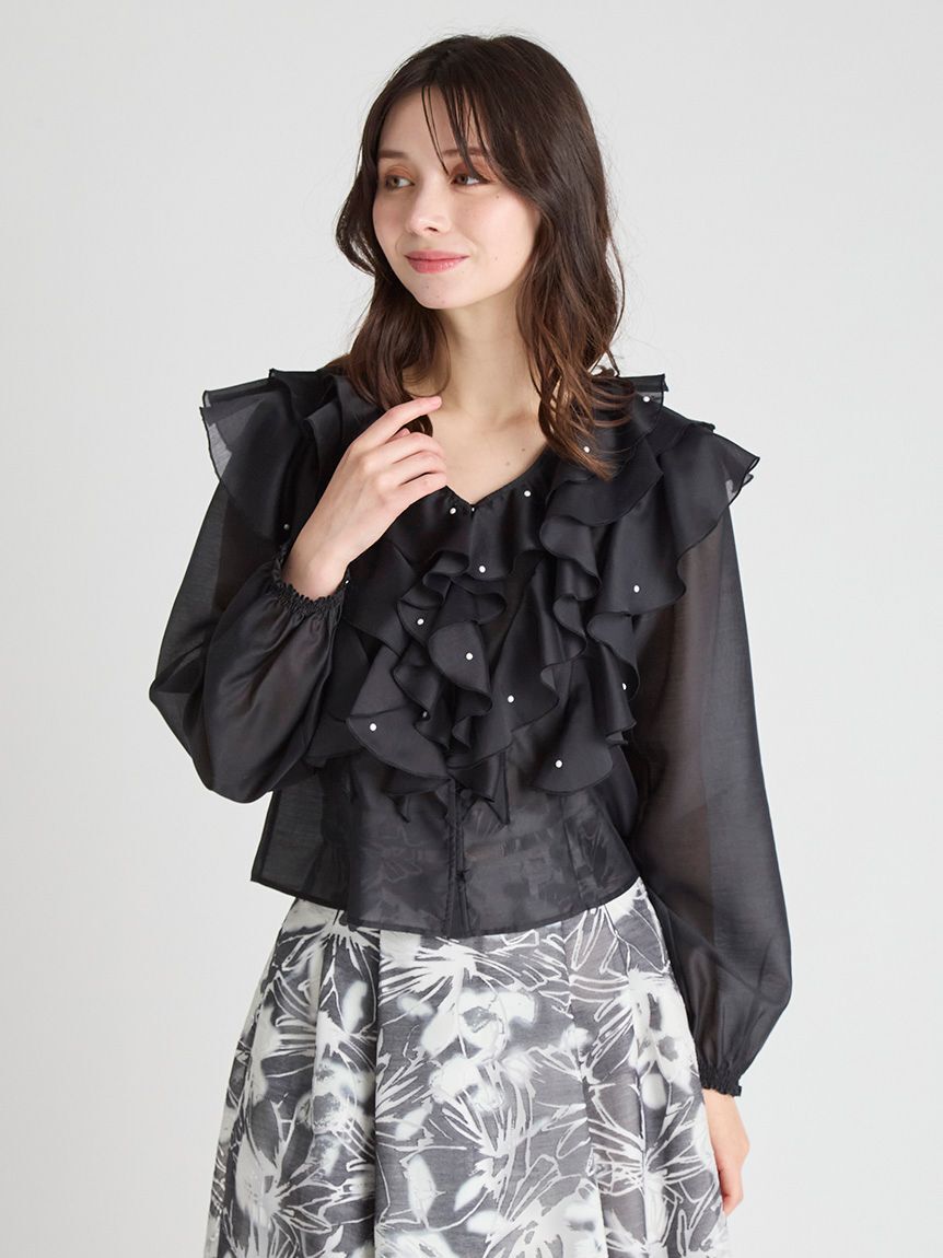 CELFORD「【HANAE MORI&times;CELFORDコラボ】 パール付きフリルブラウス」|シャツ・ブラウス|