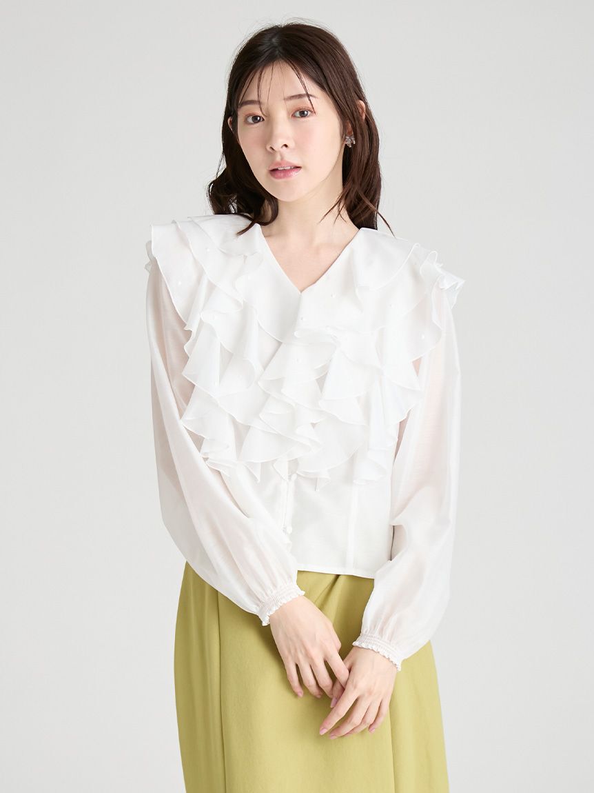 CELFORD「【HANAE MORI&times;CELFORDコラボ】 パール付きフリルブラウス」|シャツ・ブラウス|