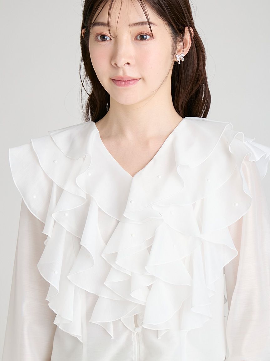 CELFORD「【HANAE MORI&times;CELFORDコラボ】 パール付きフリルブラウス」|シャツ・ブラウス|
