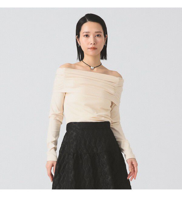 Ray BEAMS 「リブ ギャザー オフショルダー Tシャツ」|Tシャツ・カットソー|