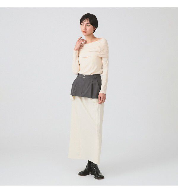 Ray BEAMS 「リブ ギャザー オフショルダー Tシャツ」|Tシャツ・カットソー|