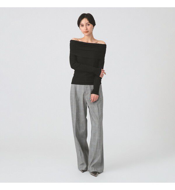 Ray BEAMS 「リブ ギャザー オフショルダー Tシャツ」|Tシャツ・カットソー|