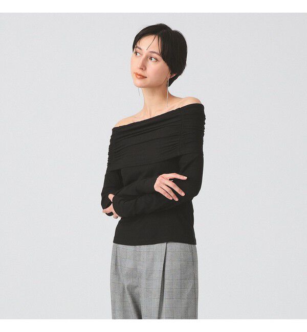 Ray BEAMS 「リブ ギャザー オフショルダー Tシャツ」|Tシャツ・カットソー|