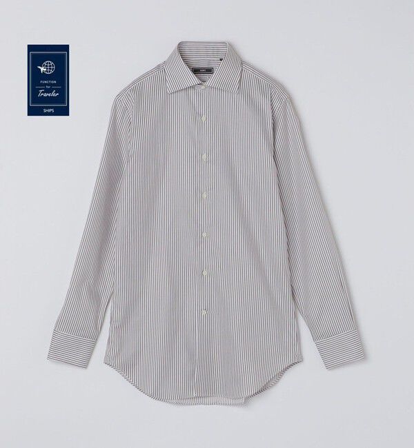 SHIPS「SHIPS:〈FUNCTION〉イージーアイロン  ロンドンストライプ ワイドカラー シャツ」|シャツ・ブラウス|グレー