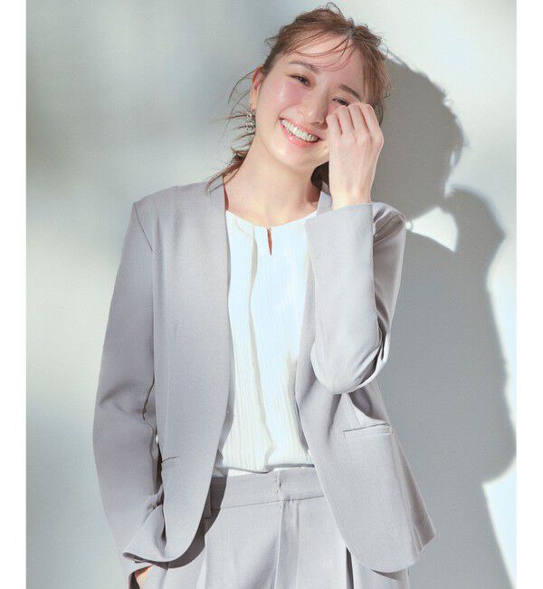 any SiS「【セットアップ可】リネンライクポリエステル ジャケット」|ノーカラージャケット|ブルーグレー