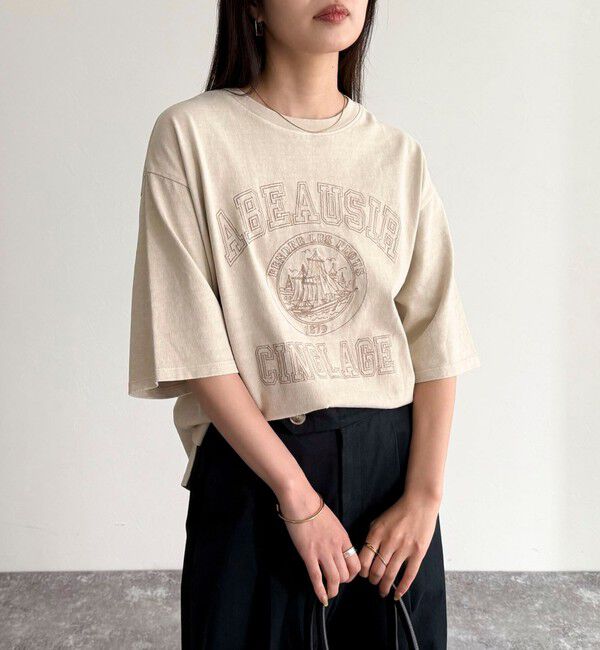 fredy emue「ピグメント刺繍クロップドTシャツ」|Tシャツ・カットソー|ベージュ
