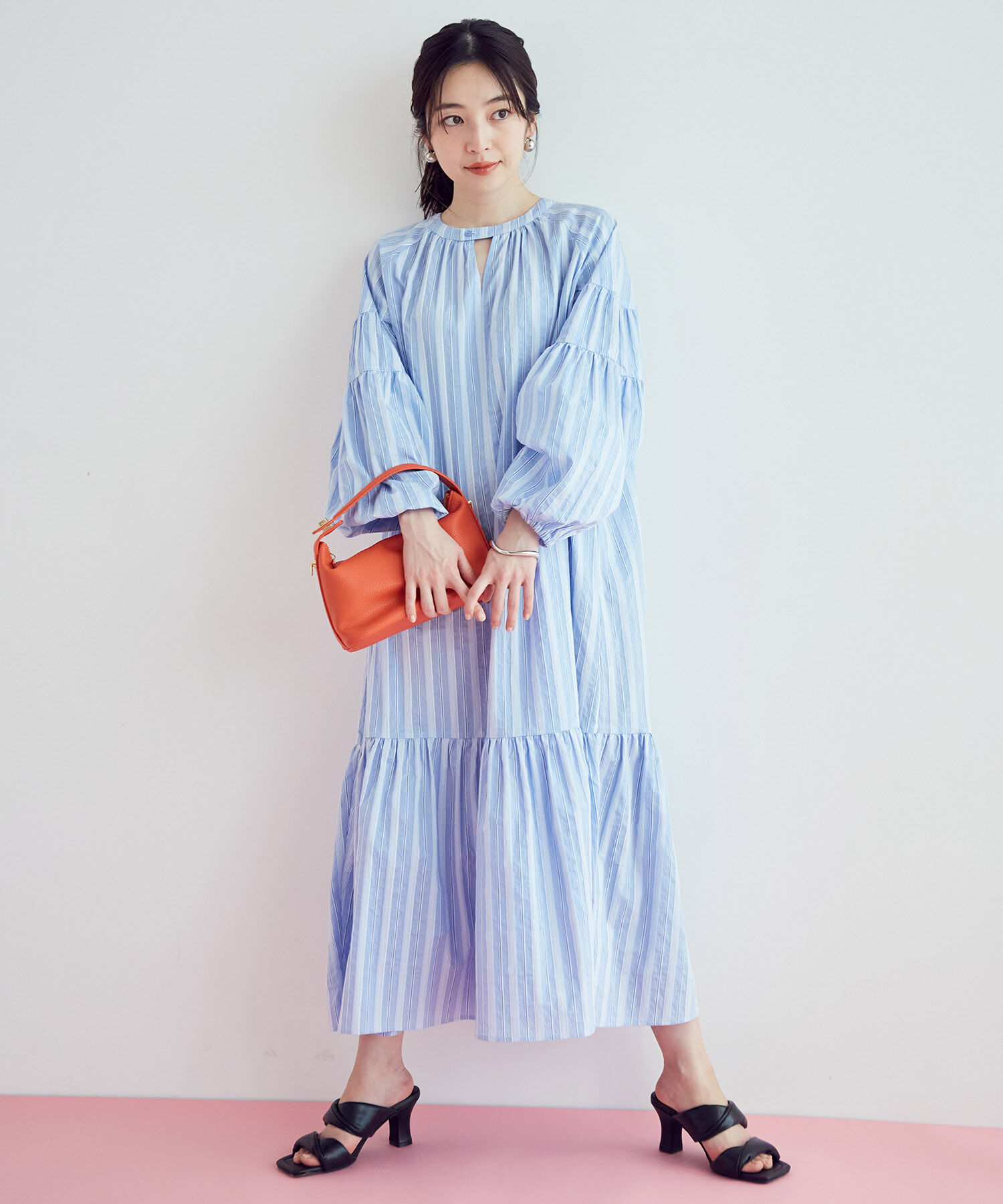 VIS「【前後2WAY】袖ボリュームマルチストライプワンピース」|その他|