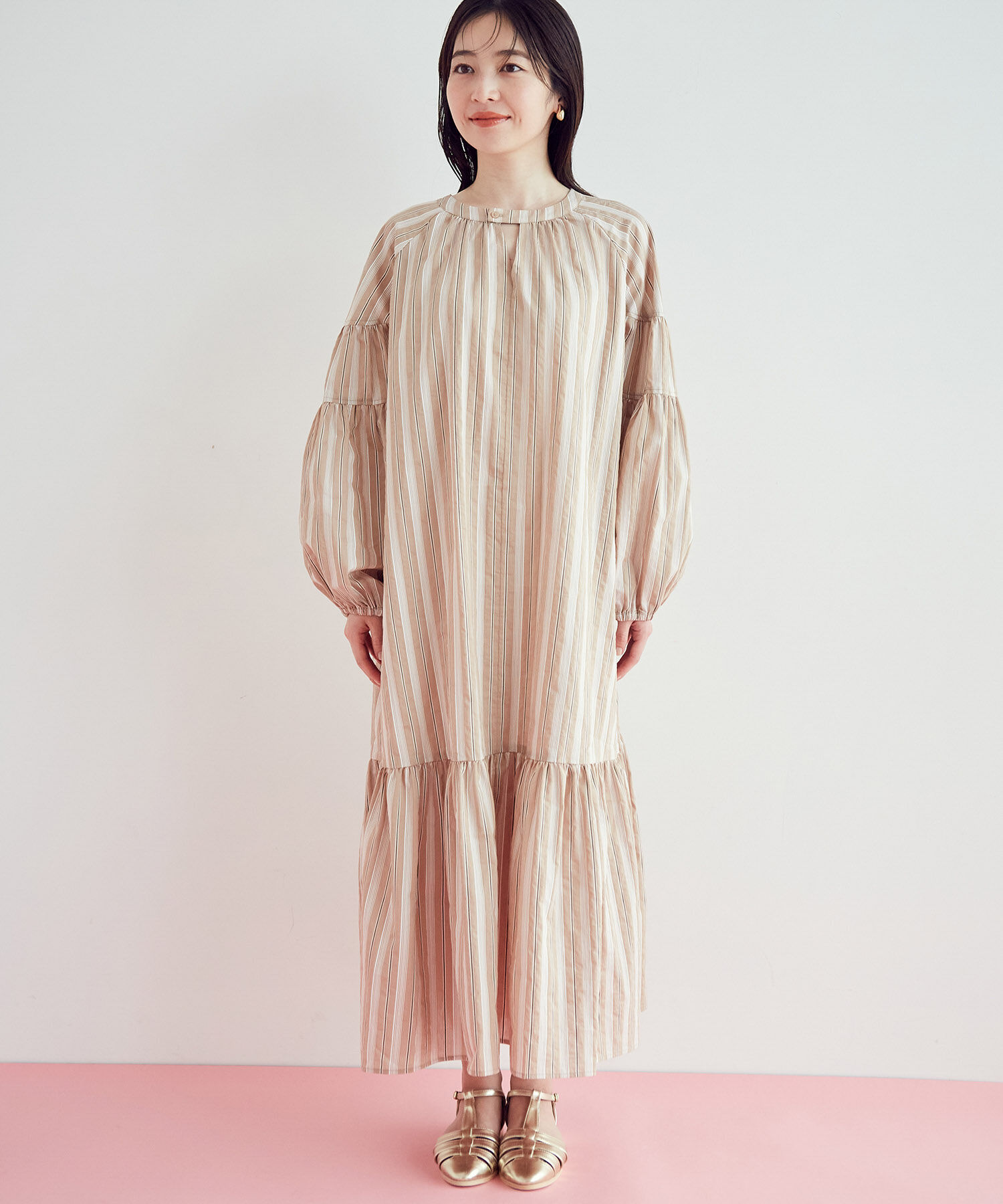 VIS「【前後2WAY】袖ボリュームマルチストライプワンピース」|その他|
