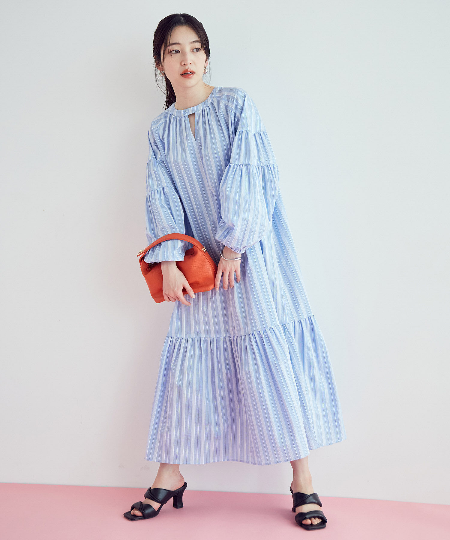 VIS「【前後2WAY】袖ボリュームマルチストライプワンピース」|その他|