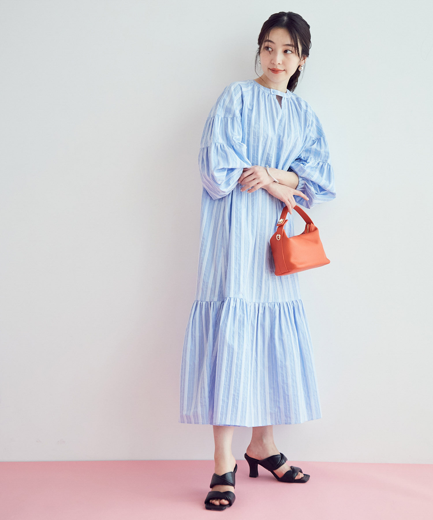 VIS「【前後2WAY】袖ボリュームマルチストライプワンピース」|その他|