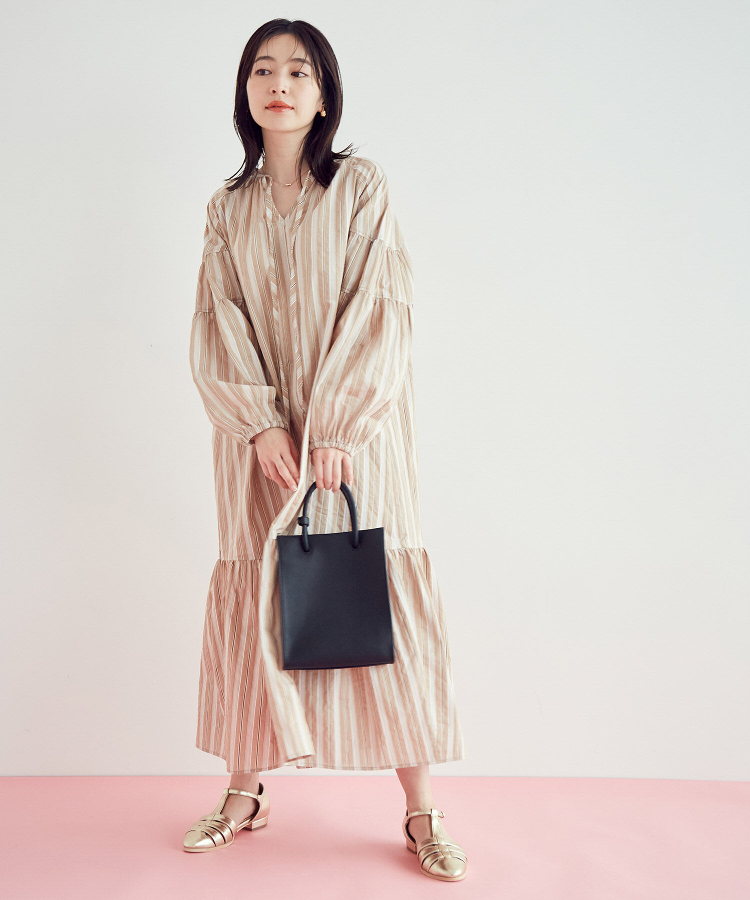 VIS「【前後2WAY】袖ボリュームマルチストライプワンピース」|その他|