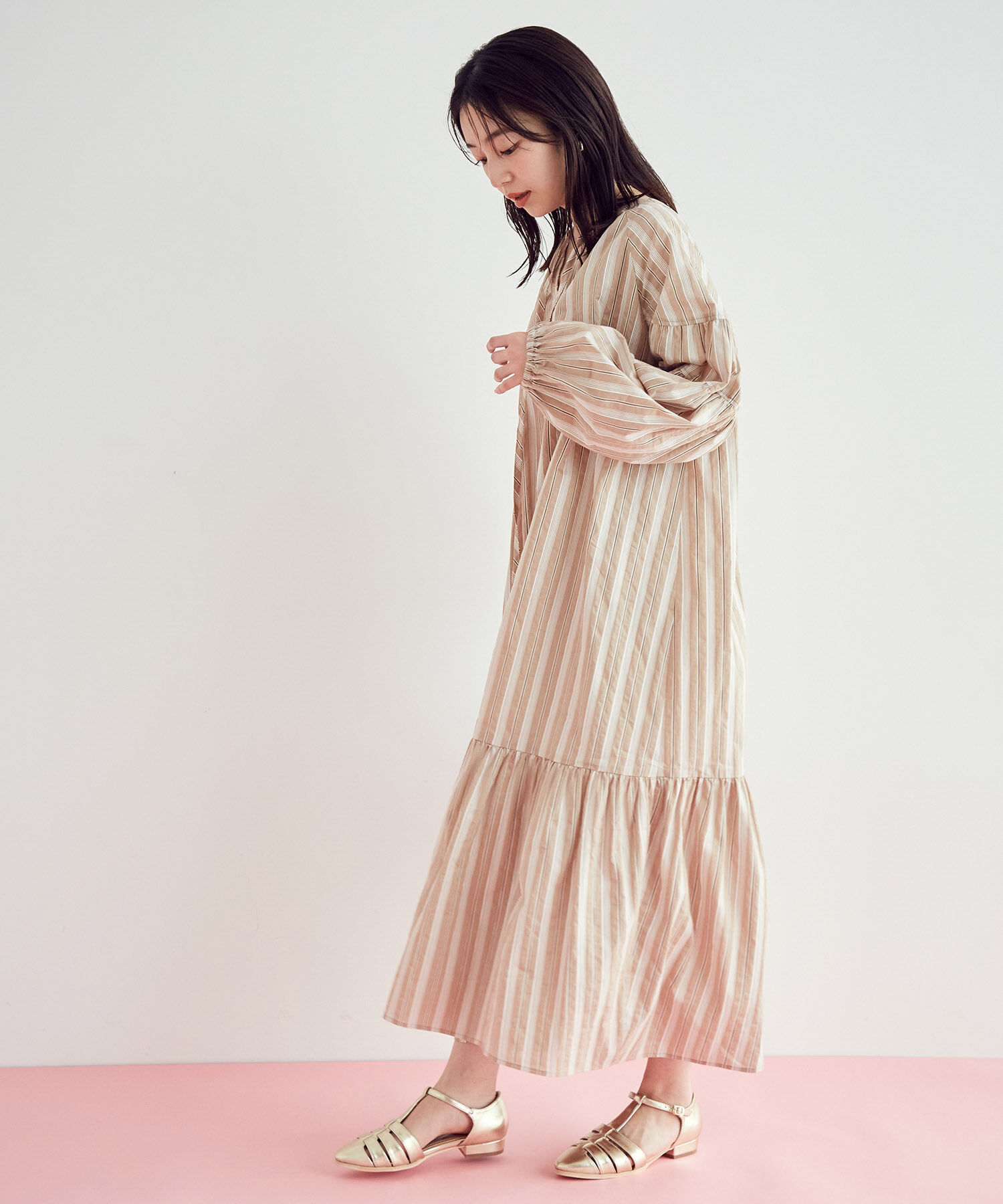 VIS「【前後2WAY】袖ボリュームマルチストライプワンピース」|その他|