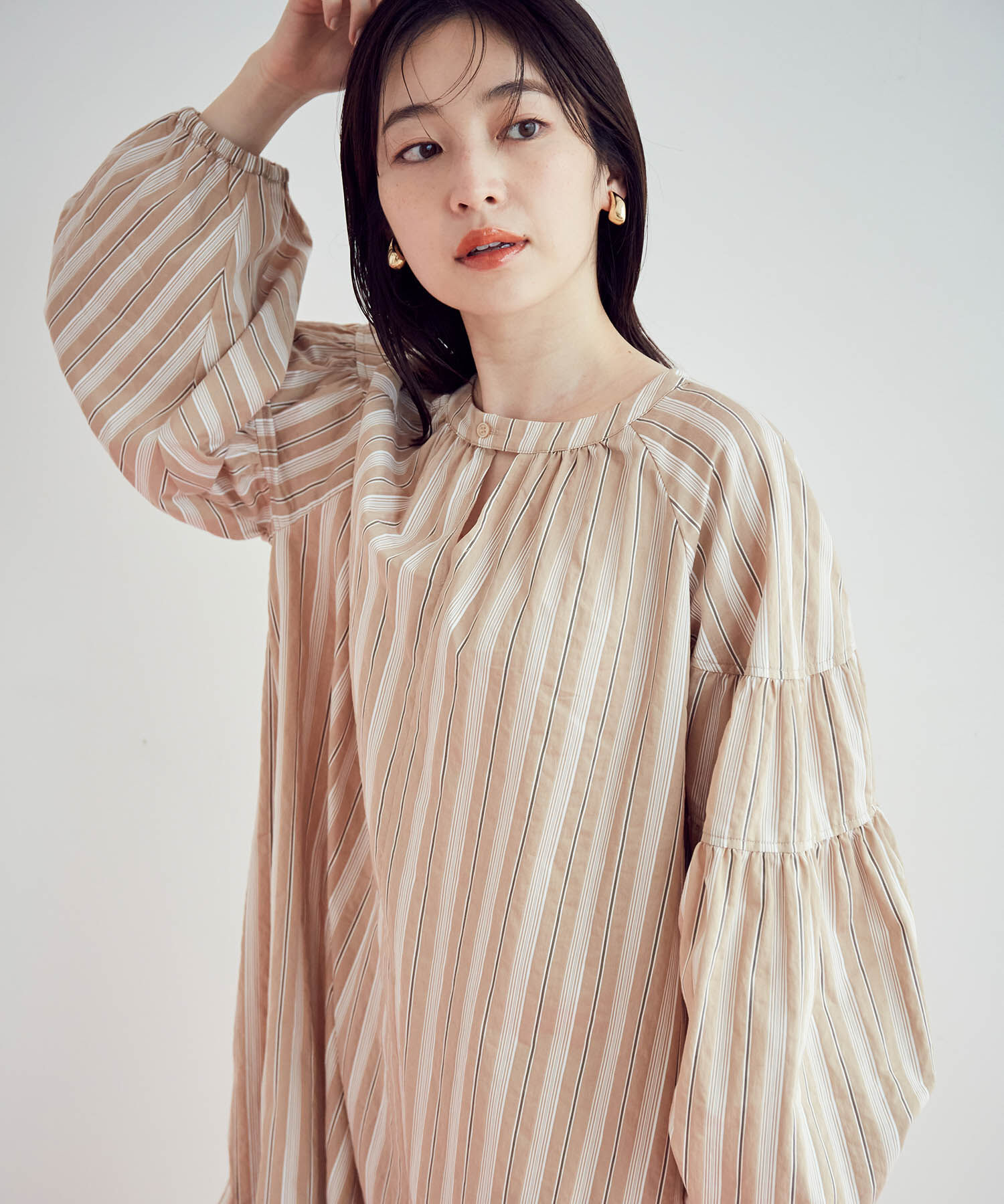 VIS「【前後2WAY】袖ボリュームマルチストライプワンピース」|その他|