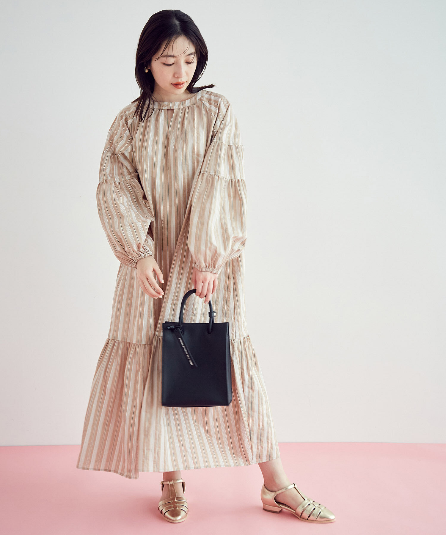 VIS「【前後2WAY】袖ボリュームマルチストライプワンピース」|その他|