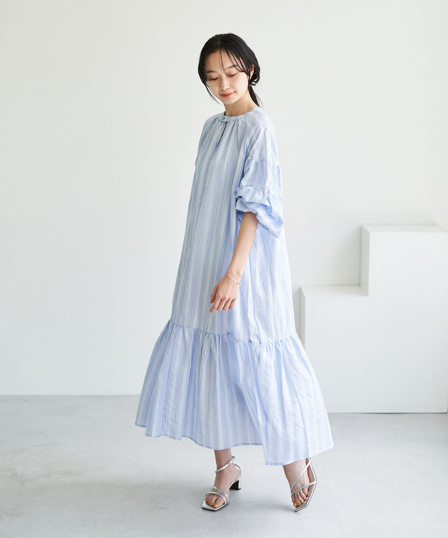 VIS「【前後2WAY】袖ボリュームマルチストライプワンピース」|その他|