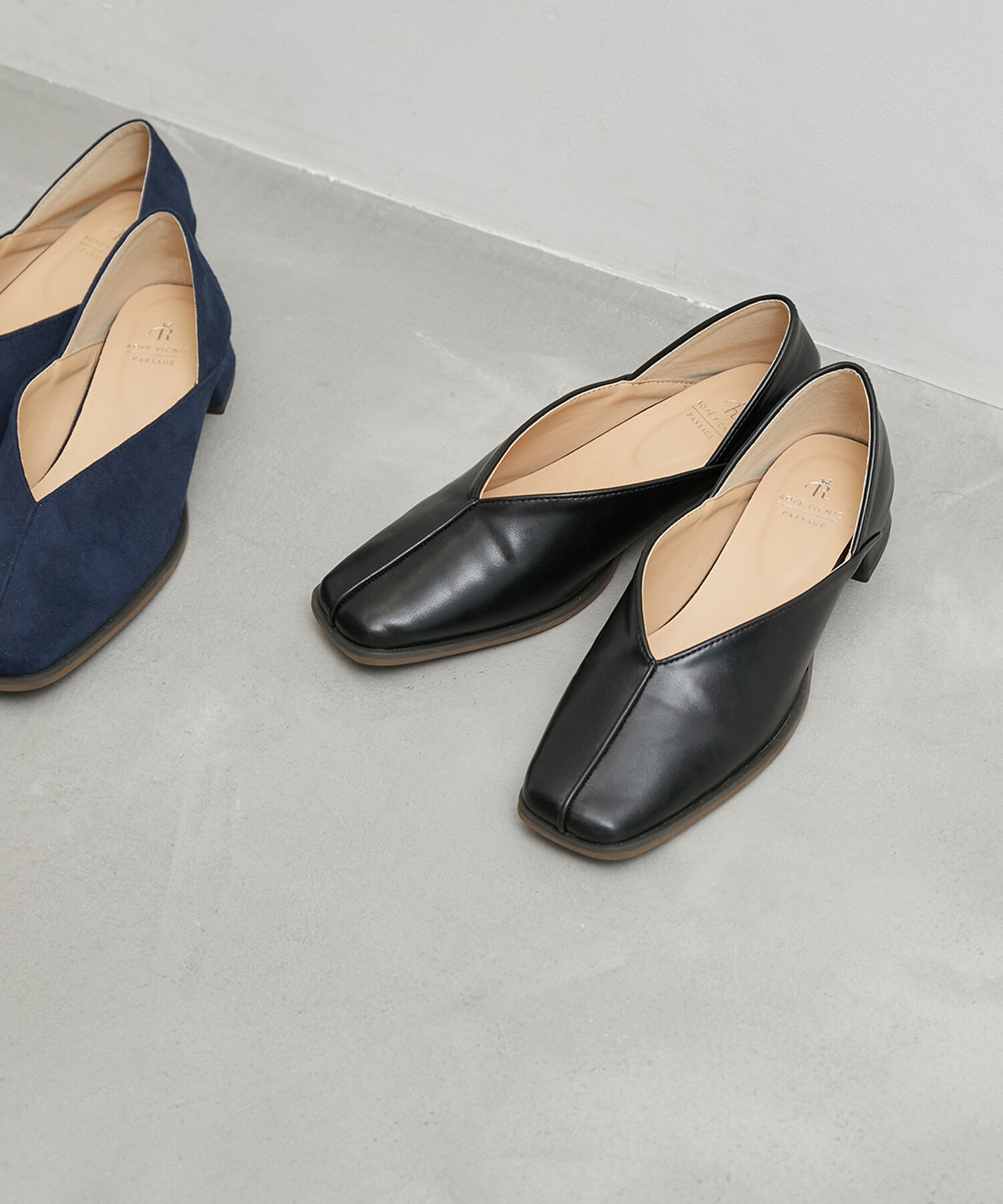 ROPE PICNIC PASSAGE「スクエアトゥセンターシーム甲深バブーシュ」|パンプス|ブラック系(02)