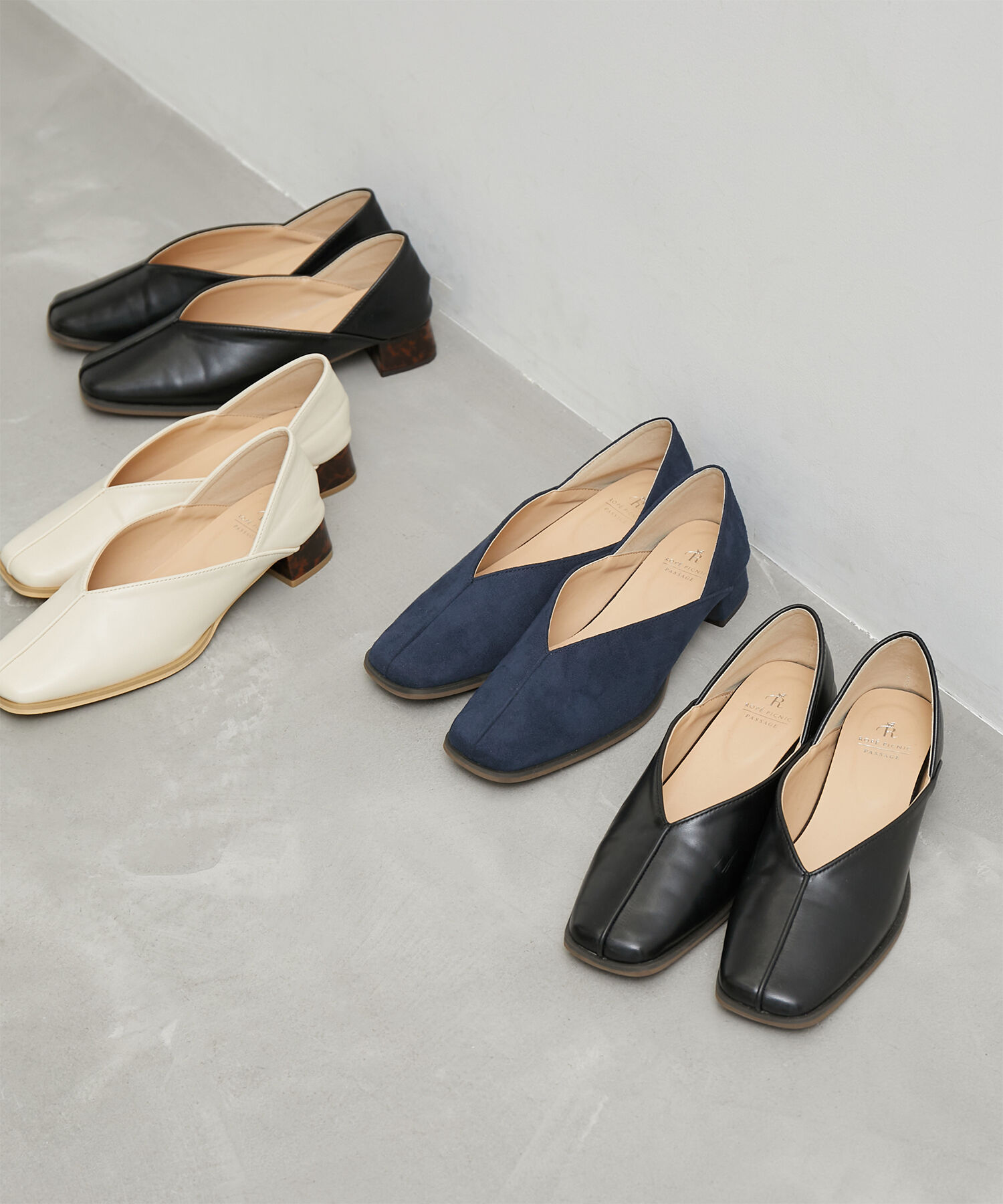 ROPE PICNIC PASSAGE「スクエアトゥセンターシーム甲深バブーシュ」|パンプス|