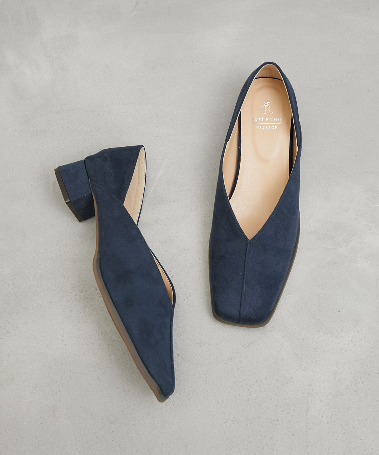 ROPE PICNIC PASSAGE「スクエアトゥセンターシーム甲深バブーシュ」|パンプス|ネイビー(40)